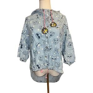 Toby Black Emoji Print Hooded Lightweight Jacket Size Small